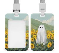 Simpatico fantasma nel campo di girasole porta badge identificativo clip retrattile porta carte di credito protezione nome badge targhetta per lavoro ufficio medico infermiera