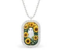Simpatico fantasma nel mezzo dei girasoli rettangolo collana ciondolo argento donna gioielli lega portachiavi tag gioielli