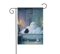 Simpatico fantasma nella vasca da bagno, bandiera da giardino, 30 x 45 cm, verticale, double face, decorazione per case in campagna, decorazione esterna