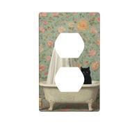 Simpatico fantasma nella vasca da bagno con gatto nero copertura per interruttore della luce decorativa 1 banda piastra da parete per cucina stanza bagno dimensioni 7 x 11,4 cm