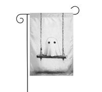Simpatico fantasma seduto su una vecchia bandiera da giardino in legno 30 x 45 cm verticale su entrambi i lati per fattoria decorazioni esterne bandiera cortile