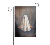 Simpatico fantasma su vecchio altalena in legno bandiera da giardino 30 x 45 cm verticale su entrambi i lati per fattoria decorazioni esterne bandiera cortile