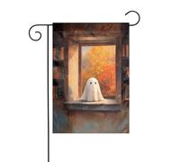 Simpatico fantasma sul davanzale della finestra Bandiera da giardino 30 x 45 cm verticale su entrambi i lati per case coloniche decorazioni esterne bandiera cortile