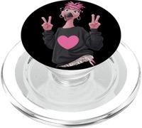 Simpatico fenicottero cartone animato uccello doppio segno della pace grafica pop PopSockets PopGrip per MagSafe
