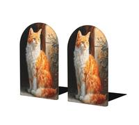 Simpatico fermalibri a forma di gatto arancione per scaffali, 2 pezzi, in legno, per casa, ufficio, biblioteche