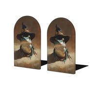 Simpatico fermalibri a forma di rana che indossa un cappello da strega, per mensole, 2 pezzi, in legno, fermalibri per casa, ufficio, biblioteche