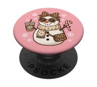 Simpatico fiocco natalizio con pupazzo di neve, leopardo, cocchetta, per donne e ragazze PopSockets PopGrip Adesivo