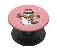 Simpatico fiocco natalizio con pupazzo di neve, leopardo, cocchetta, per donne e ragazze PopSockets PopGrip Adesivo