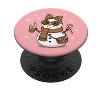 Simpatico fiocco natalizio con pupazzo di neve, leopardo, cocchetta, per donne e ragazze PopSockets PopGrip Adesivo