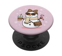 Simpatico fiocco natalizio con pupazzo di neve, leopardo, cocchetta, per donne e ragazze PopSockets PopGrip Adesivo
