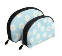 Simpatico fiore margherita floreale blu, Borsa per trucco a conchiglia Portamonete da donna Borsa da toilette piccola Borsa per cosmetici 2 pezzi