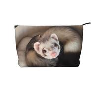 Simpatico furetto chiusura a cerniera borsa per il trucco in velluto a coste organizzatore multifunzionale 22x7x17cm per viaggi campeggio vacanze fitness, Nero , Taglia unica