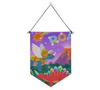 Simpatico gancio per banner vulcano dinosauro del fumetto per parete con bandiere telescopiche asta banner appeso decorazioni per feste per interni, feste all'aperto