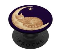 Simpatico gattino addormentato sulla luna crescente con stella PopSockets PopGrip Adesivo