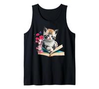 Simpatico Gattino con Un Libro e Fiori Amante dei Gatti Leggi Il Topo di Biblioteca Canotta