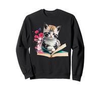 Simpatico Gattino con Un Libro e Fiori Amante dei Gatti Leggi Il Topo di Biblioteca Felpa