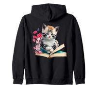 Simpatico Gattino con Un Libro e Fiori Amante dei Gatti Leggi Il Topo di Biblioteca Felpa con Cappuccio