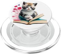 Simpatico gattino con un libro e fiori Amante dei gatti Leggi il topo di biblioteca PopSockets PopGrip per MagSafe