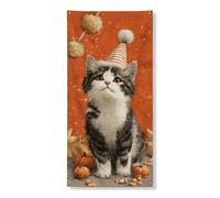 Simpatico gattino copertura per porta decorativo, adorabile gatto autunno tema decorazione porta d'ingresso, per interni ed esterni, forniture per vacanze autunnali 91 x 182 cm