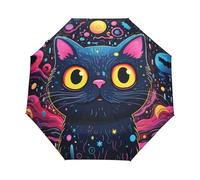 Simpatico Gattino Gatto Nero Magico Ombrello Pieghevole Automatico Ombrelli Antivento Protezione UV da Viaggio per Bambini Ragazzi Ragazze
