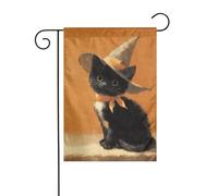 Simpatico gattino nero che indossa cappello da strega bandiera da giardino 30 x 45 cm verticale su entrambi i lati casa colonica vacanze decorazioni esterne bandiera cortile