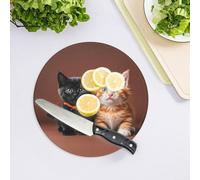 Simpatico gattino nero e arancione gatto in vetro temperato tagliere per cucina grande resistente al calore infrangibile tagliere da cucina 20,3 x 20,3 cm