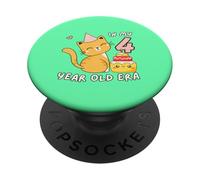 Simpatico gattino per il mio compleanno di 4 anni, divertente gattino e torta PopSockets PopGrip Adesivo