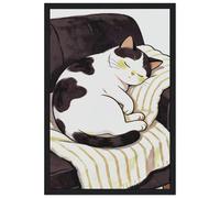 Simpatico gatto addormentato, accogliente decorazione per camera da letto, dipinto a mano, poster con gatto bianco e nero pigro per asilo nido camera da letto soggiorno, regalo minimalista per amanti