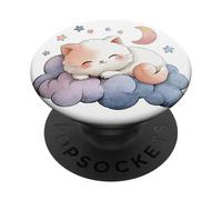 Simpatico gatto addormentato su nuvola, luna, stelle, estetica PopSockets PopGrip Adesivo