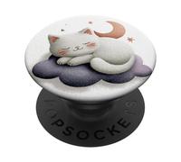 Simpatico gatto addormentato su nuvola, luna, stelle, estetica PopSockets PopGrip Adesivo
