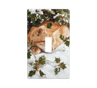 Simpatico gatto arancione che dorme nella neve agrifoglio vischio copertura interruttore della luce decorativo singolo interruttore 1 banda piastra da parete per cucina fattoria camera da letto bagno