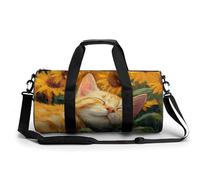 Simpatico gatto arancione nel campo di girasoli borsa da palestra da viaggio per donne uomini borsone cilindrico borsa da allenamento sportivo con tracolla