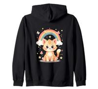 Simpatico Gatto Arcobaleno con Farfalle e Stelle Felpa con Cappuccio