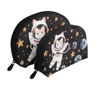 Simpatico gatto astronauta stampato borse per il trucco 2 pezzi portatile shell viaggio toilette borsa cosmetica organizzatore borsa per le donne