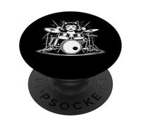Simpatico gatto batterista che suona la batteria simpatico gruppo musicale con design umoristico PopSockets PopGrip Adesivo