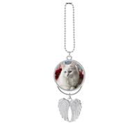 Simpatico gatto bianco ciondolo auto specchio retrovisore appeso decorazione automatica specchio retrovisore portachiavi stile argento