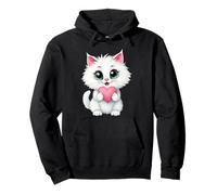Simpatico gatto bianco con cuore 1 - Fan Fun Felpa con Cappuccio