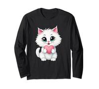 Simpatico gatto bianco con cuore 1 - Fan Fun Maglia a Manica