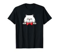 Simpatico Gatto Bianco con Fiocco Rosso - Cartoon Pet Design Maglietta