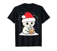 Simpatico Gatto Boba Babbo Natale Cappello di Natale Kawaii Anime Natale Bambini Maglietta