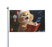 Simpatico gatto canta canti natalizi bandiera 3 x 5 ft bandiera all'aperto bandiera da giardino festa bandiera da giardino benvenuto banner per casa giardino cortile prato bandiere decorative