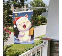 Simpatico gatto canta canti natalizi bandiera 6 x 0,9 m all'aperto all'aperto bandiere da giardino estate autunno inverno con occhiello verticale su entrambi i lati bandiere per feste banner per