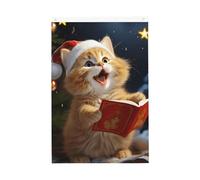 Simpatico gatto canta canti natalizi bandiere per esterni 0,6 x 0,9 m stampa verticale su entrambi i lati bandiera da giardino bandiere per esterni banner per vacanze con occhielli bandiera da cortile