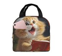 Simpatico gatto canta canti natalizi borsa per il pranzo per donne uomini adulti scatola termica per il pranzo riutilizzabile a prova di perdite borse per il pranzo di grande capacità contenitore per