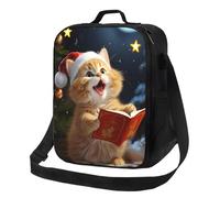 Simpatico gatto canta canti natalizi borsa per il pranzo per donne uomini adulti scatola termica per il pranzo riutilizzabile a prova di perdite borse per il pranzo di grande capacità contenitore per