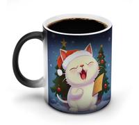 Simpatico gatto canta canti natalizi tazze da caffè divertente tazza cambia colore tazza unica tazza sensibile al calore tazza da tè in ceramica stampa moda regalo novità per compleanno uomini donne
