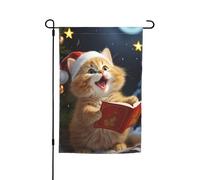 Simpatico gatto cantare bandiere natalizie per esterni 30,5 x 45,7 cm stampa su entrambi i lati bandiera da giardino bandiere per esterni bandiera per vacanze con occhielli bandiera da cortile per
