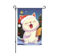 Simpatico gatto cantare canti natalizi bandiera da giardino 30,5 x 45,7 cm primavera estate autunno inverno bandiere stagionali su entrambi i lati bandiere per vacanze banner esterno interno cortile