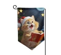 Simpatico gatto cantare canti natalizi bandiere da giardino verticali double face bandiera casa 30,5 x 45,7 cm primavera estate bandiera stagionale vacanza casa casa decorazione esterna