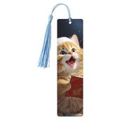 Simpatico gatto cantare canti natalizi segnalibro in legno per uomini donne personalizzato intaglio in legno segno di libro con nappa ciondolo segnalibro per gli amanti dei libri regalo di compleanno